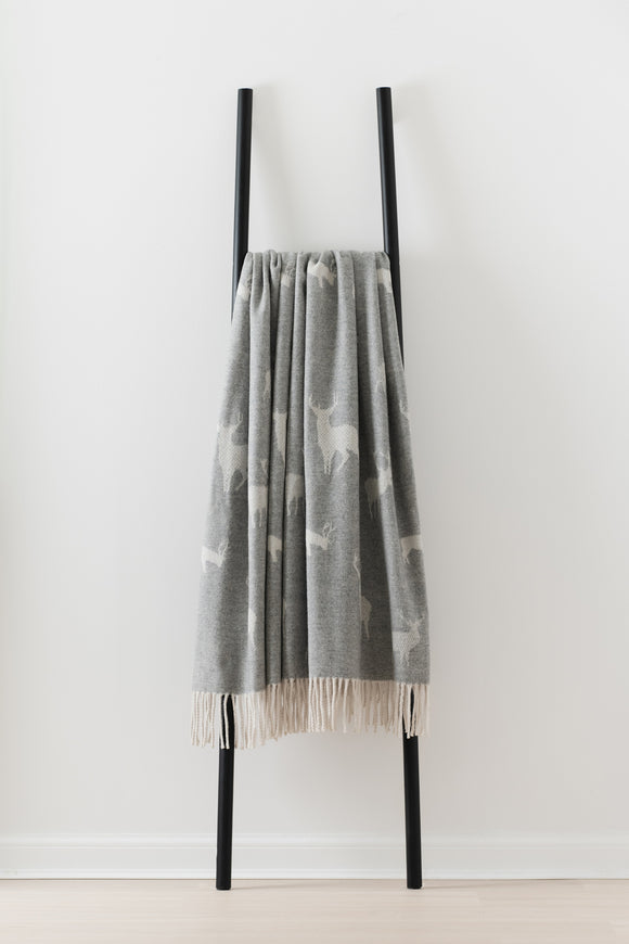 Stag Throw Gray, Merino Lambswool, Made in England
