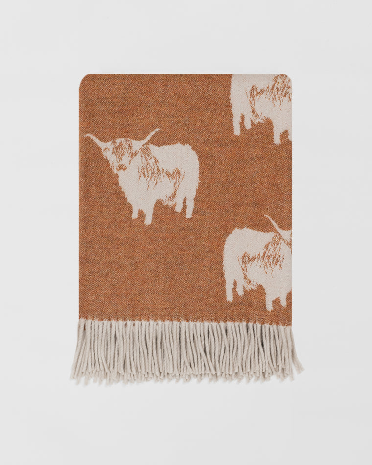 Highland Cow Throw, Merino Lambswool, Made in England