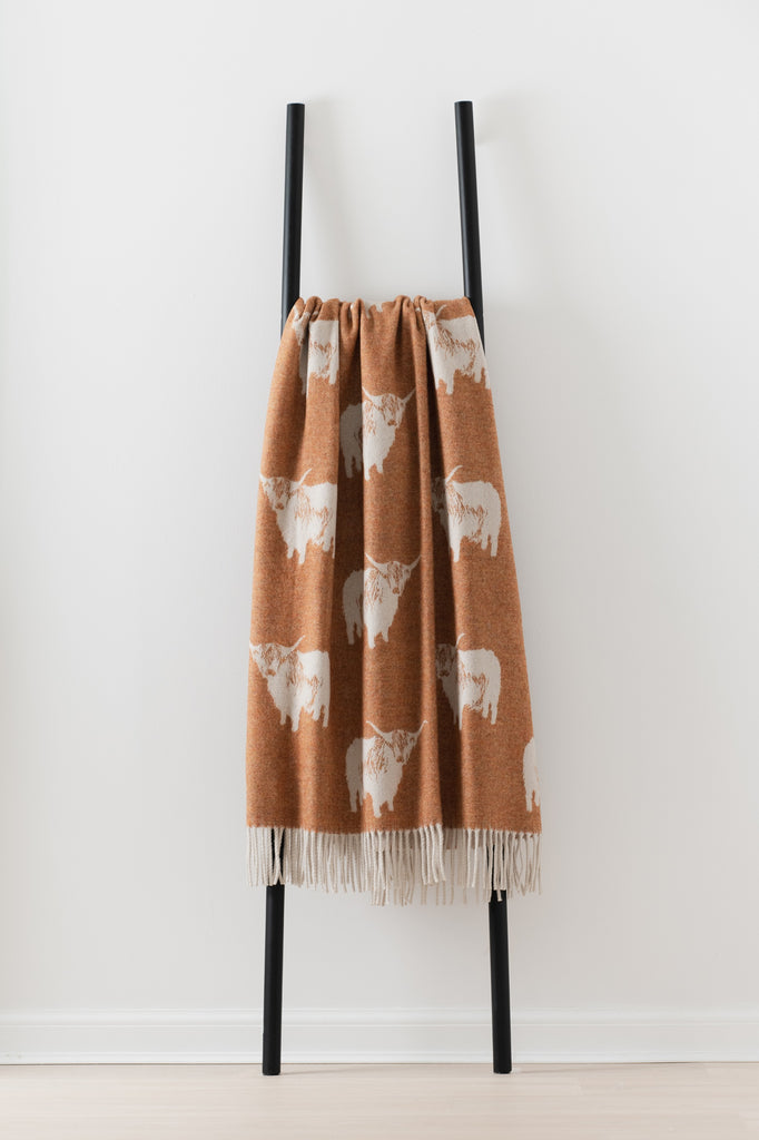 Highland Cow Throw, Merino Lambswool, Made in England