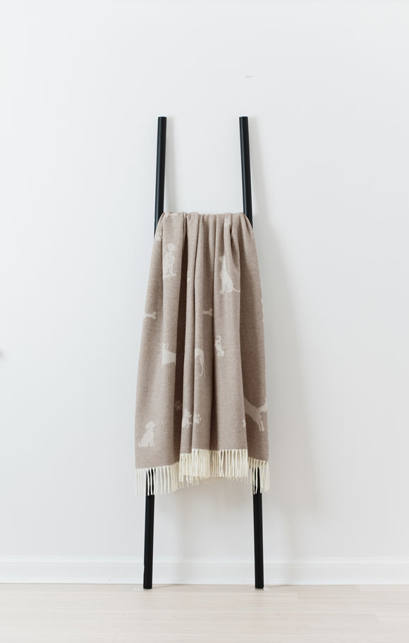 Multi Dog Throw Beige, Merino Lambswool, Made in England