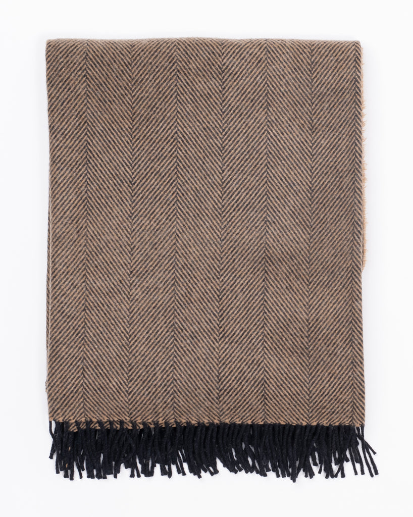 Remony Herringbone Camel / Black, Merino Lambswool, Made in Scotland