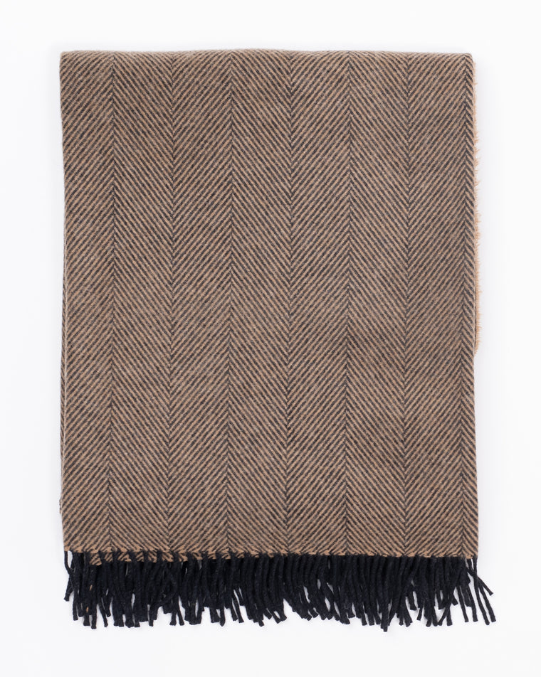 Remony Herringbone Camel / Black, Merino Lambswool, Made in Scotland