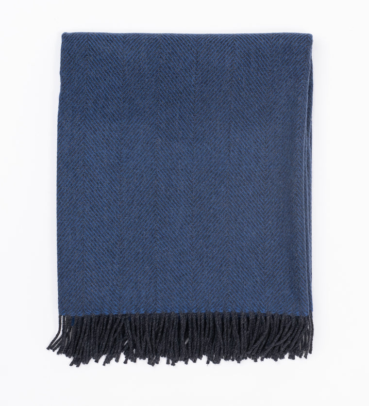 Remony Herringbone Denim / Charcoal, Merino Lambswool, Made in Scotland
