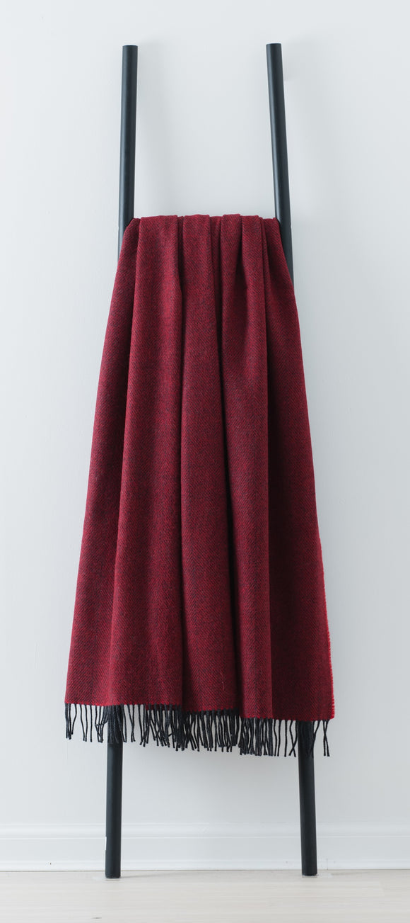 Remony Herringbone Scarlet / Black, Merino Lambswool, Made in Scotland