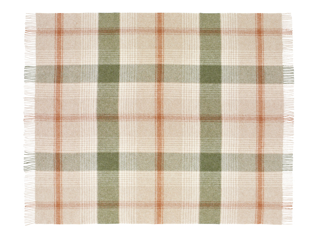 Classic Check - Terracotta/Green - Shetland Quality Throw/Picnic Blanket - Made in England