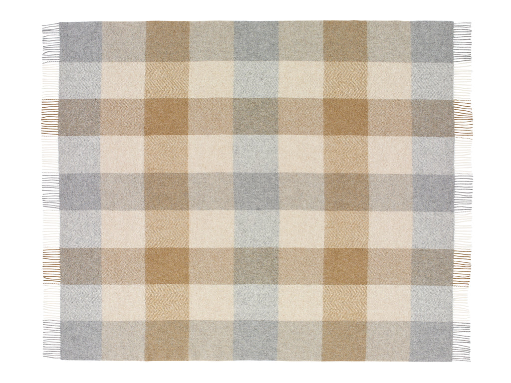 Block Check - Natural - Shetland Quality Throw/Picnic Blanket - Made in England