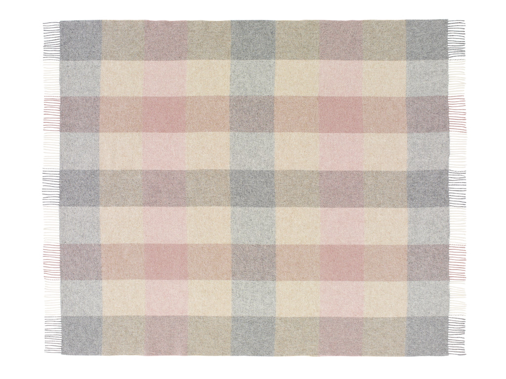 Block Check - Silver/Pink - Shetland Quality Throw/Picnic Blanket - Made in England