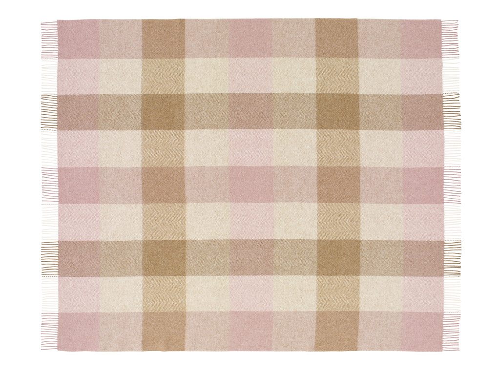 Block Check - Pink/Camel - Shetland Quality Throw/Picnic Blanket - Made in England