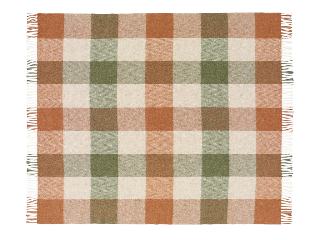 Block Check - Terracotta/Green - Shetland Quality Throw/Picnic Blanket - Made in England