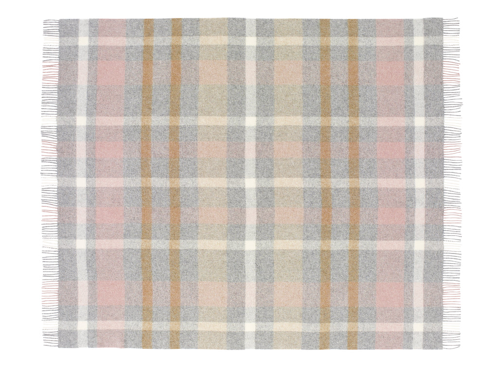 Contemporary Check - Silver/Pink - Shetland Quality Throw/Picnic Blanket - Made in England