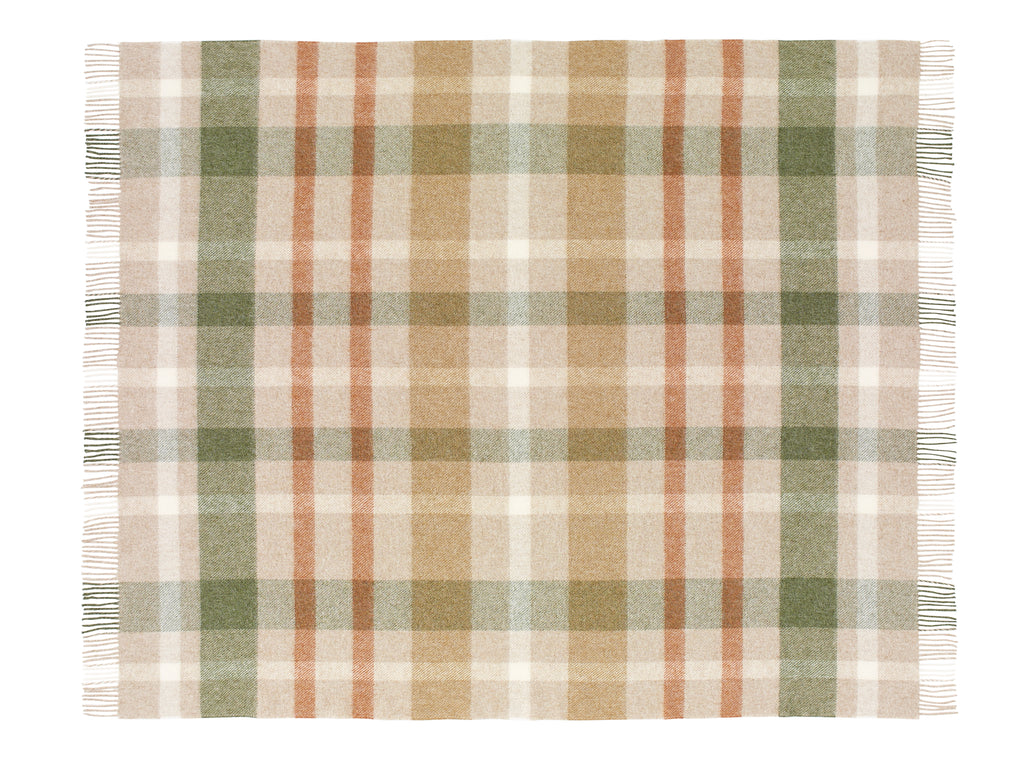 Contemporary Check - Terracotta/Green - Shetland Quality Throw/Picnic Blanket - Made in England