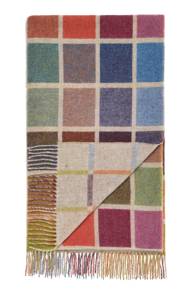 Multiblock Geometric -  Beige Multi - Merino Lambswool Throws - Made in England