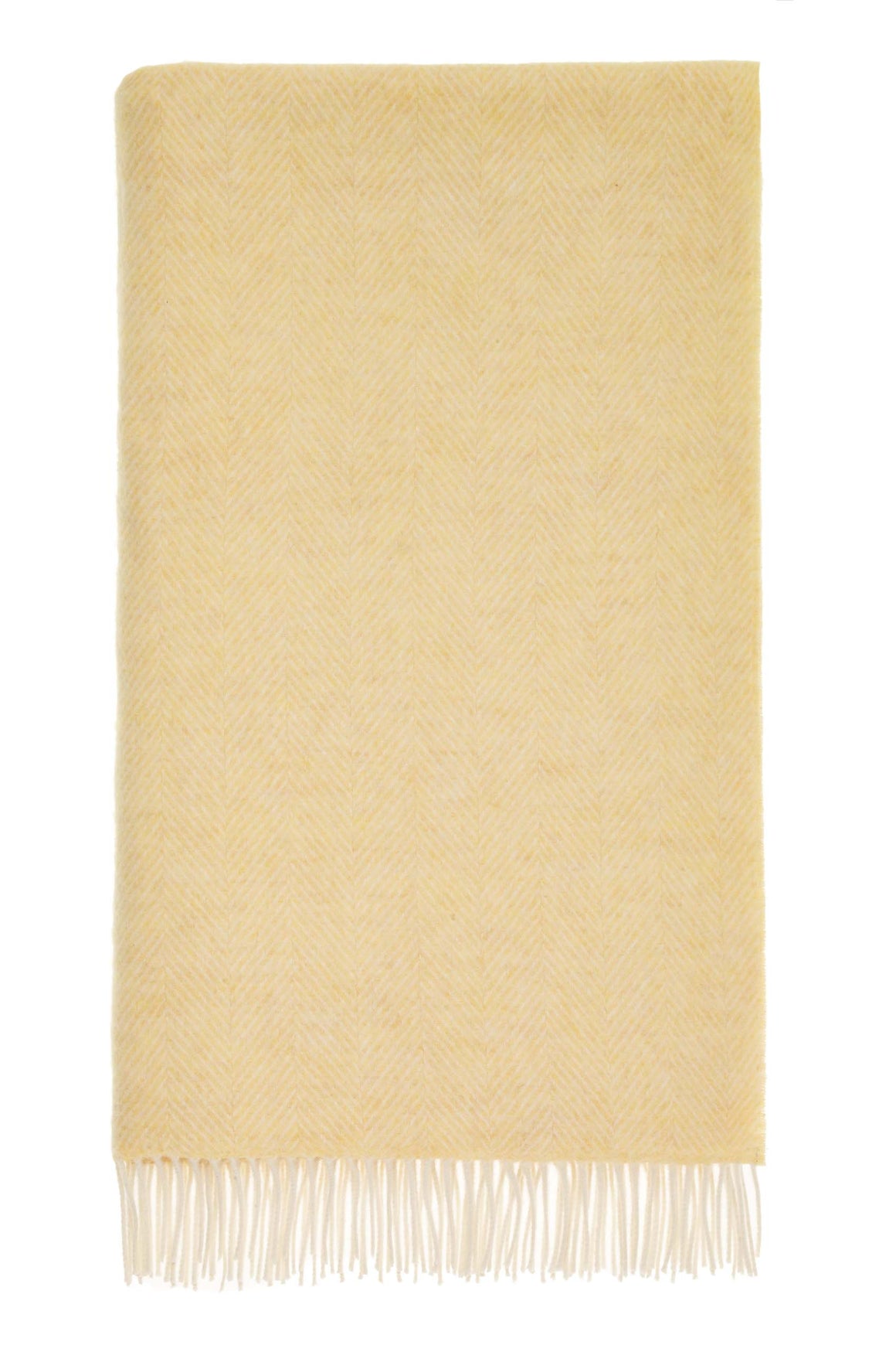 Merino Lambswool Throw Blanket - Herringbone - Buttercup, Made in England