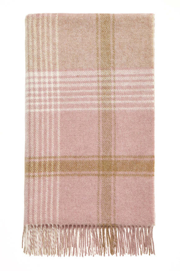 Classic Check - Pink/Camel - Shetland Quality Throw/Picnic Blanket - Made in England