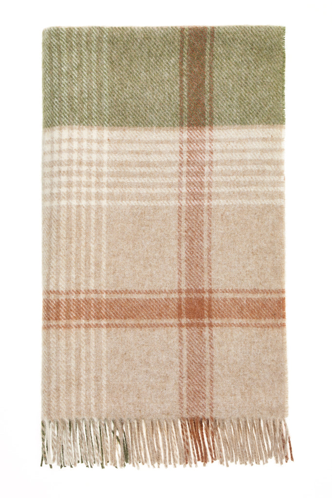 Classic Check - Terracotta/Green - Shetland Quality Throw/Picnic Blanket - Made in England