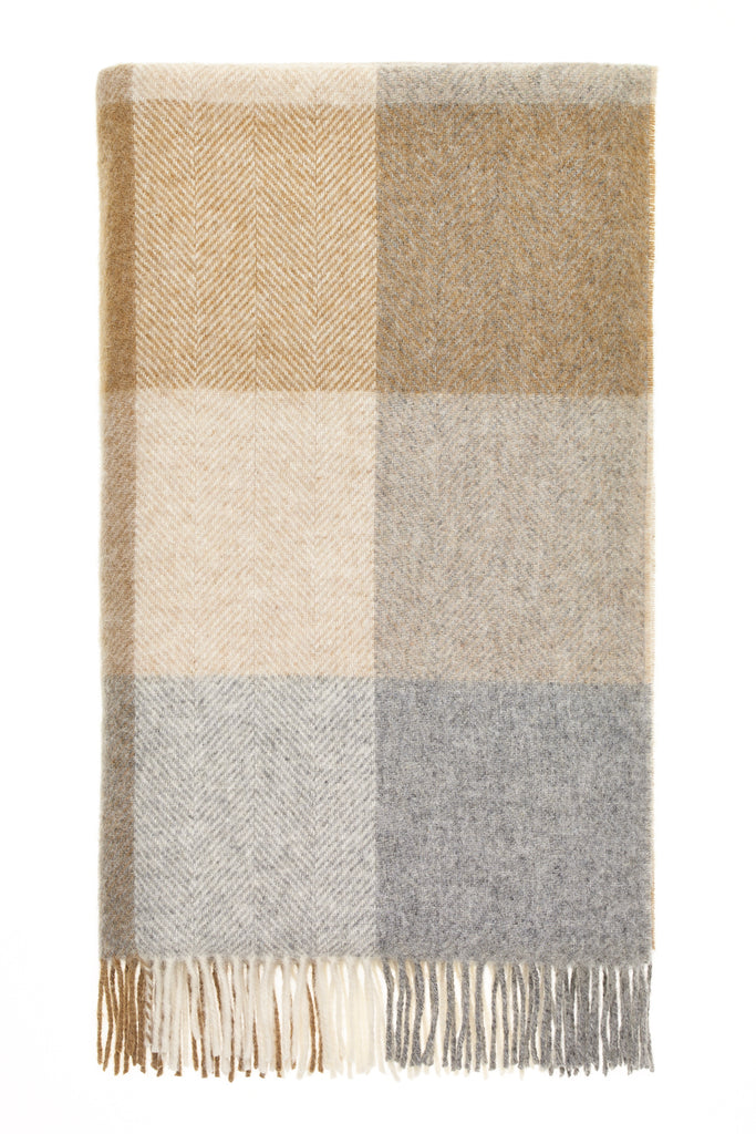 Block Check - Natural - Shetland Quality Throw/Picnic Blanket - Made in England