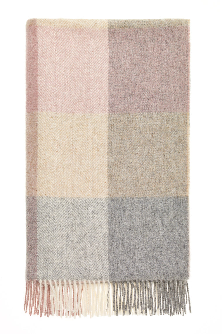 Block Check - Silver/Pink - Shetland Quality Throw/Picnic Blanket - Made in England