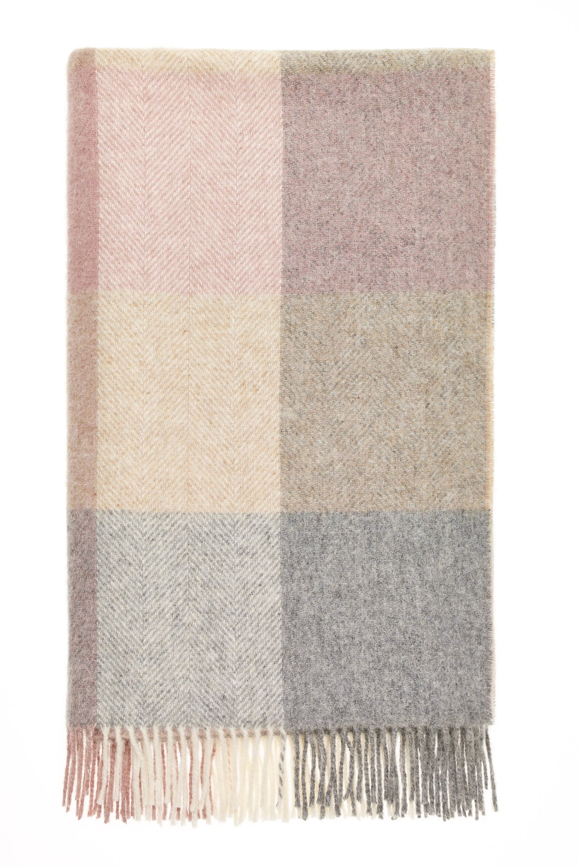 Block Check - Silver/Pink - Shetland Quality Throw/Picnic Blanket - Made in England