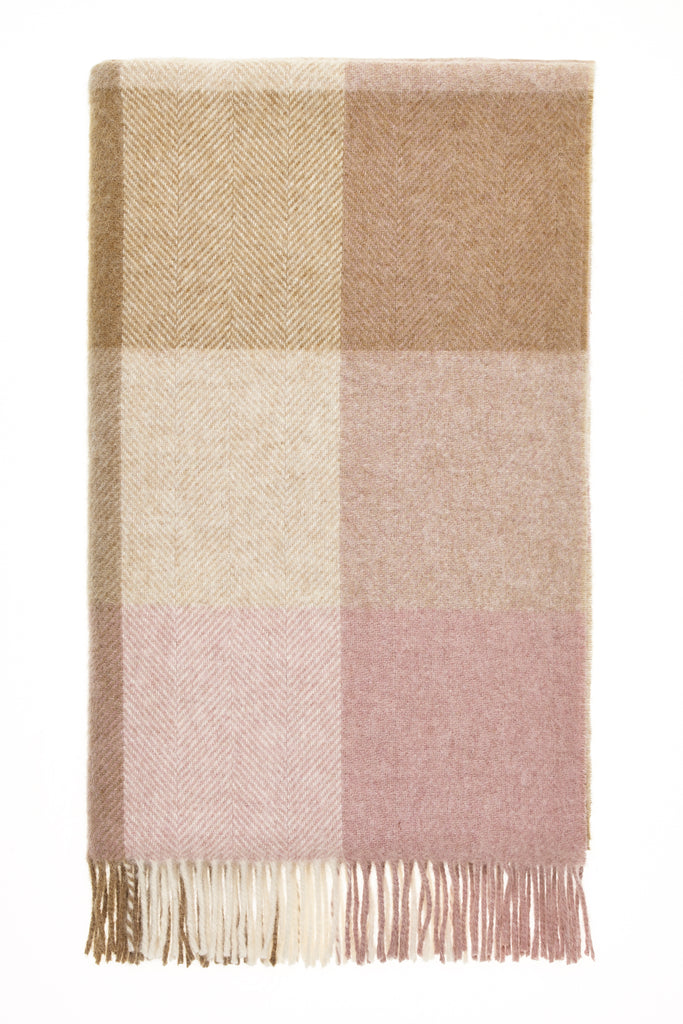 Block Check - Pink/Camel - Shetland Quality Throw/Picnic Blanket - Made in England