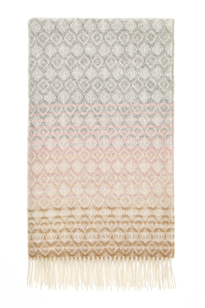 Ombre Diamond - Pink/Camel - Shetland Quality Throw/Picnic Blanket - Made in England