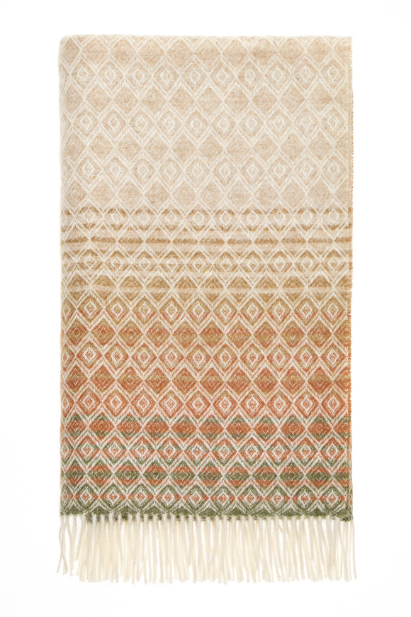 Ombre Diamond - Terracotta/Green - Shetland Quality Throw/Picnic Blanket - Made in England