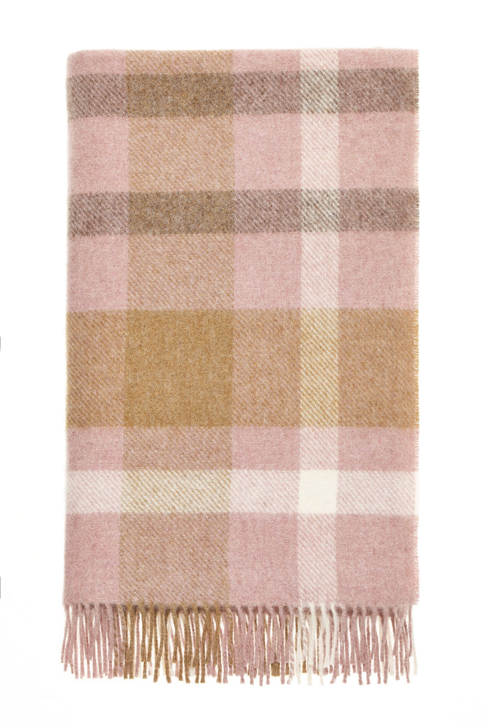 Contemporary Check - Pink/Camel - Shetland Quality Throw/Picnic Blanket - Made in England