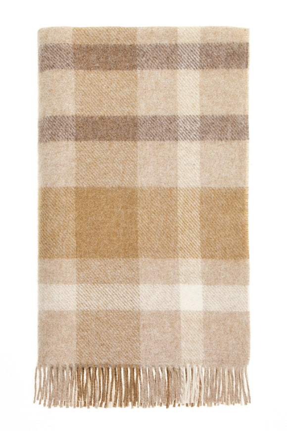 Contemporary Check - Natural - Shetland Quality Throw/Picnic Blanket - Made in England