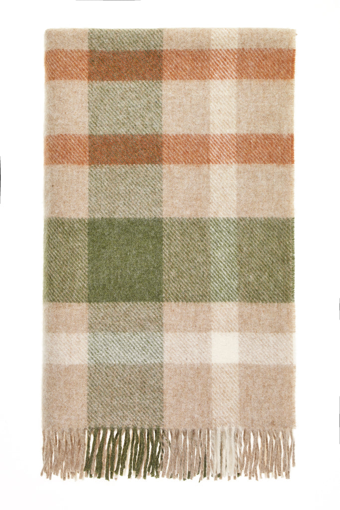 Contemporary Check - Terracotta/Green - Shetland Quality Throw/Picnic Blanket - Made in England