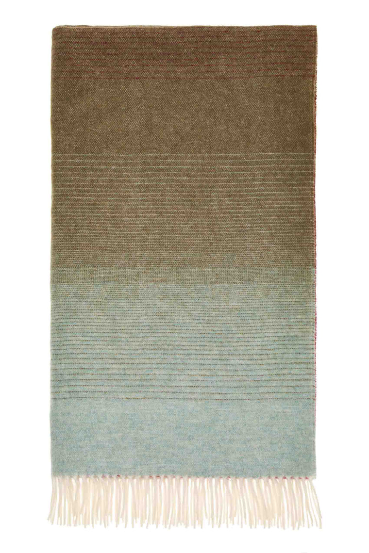 Ombre Stripe-Pink/Khaki-Merino Lambswool Throw-Made in England