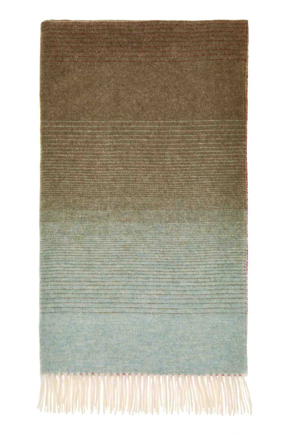 Ombre Stripe-Pink/Khaki-Merino Lambswool Throw-Made in England
