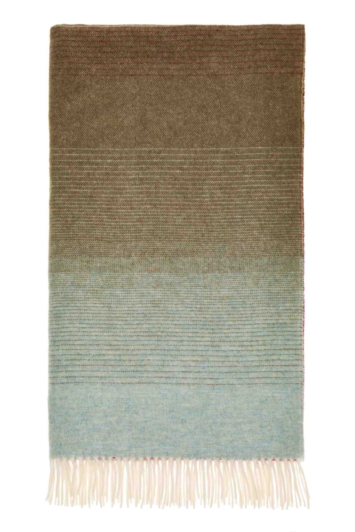 Ombre Stripe-Pink/Khaki-Merino Lambswool Throw-Made in England