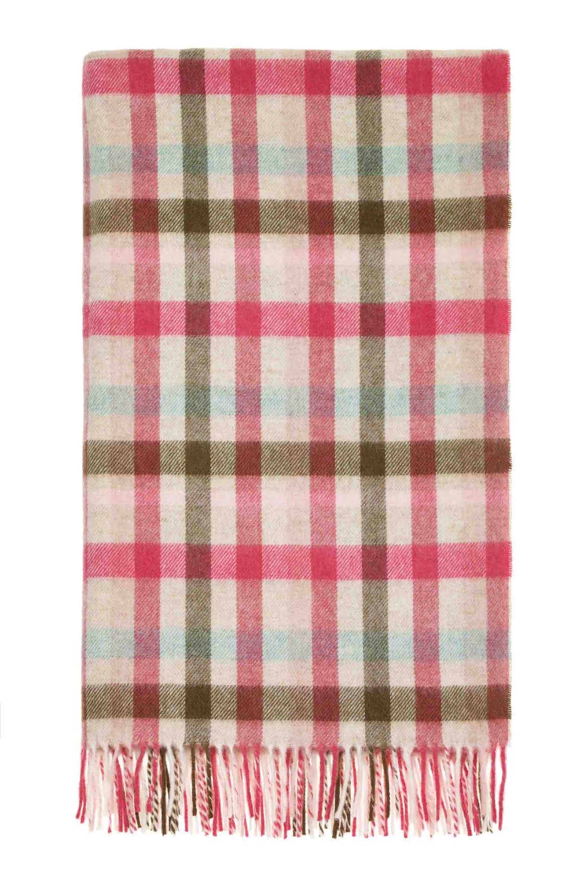 Multi-Plaid-Pink/Khaki-Merino Lambswool Throw-Made in England