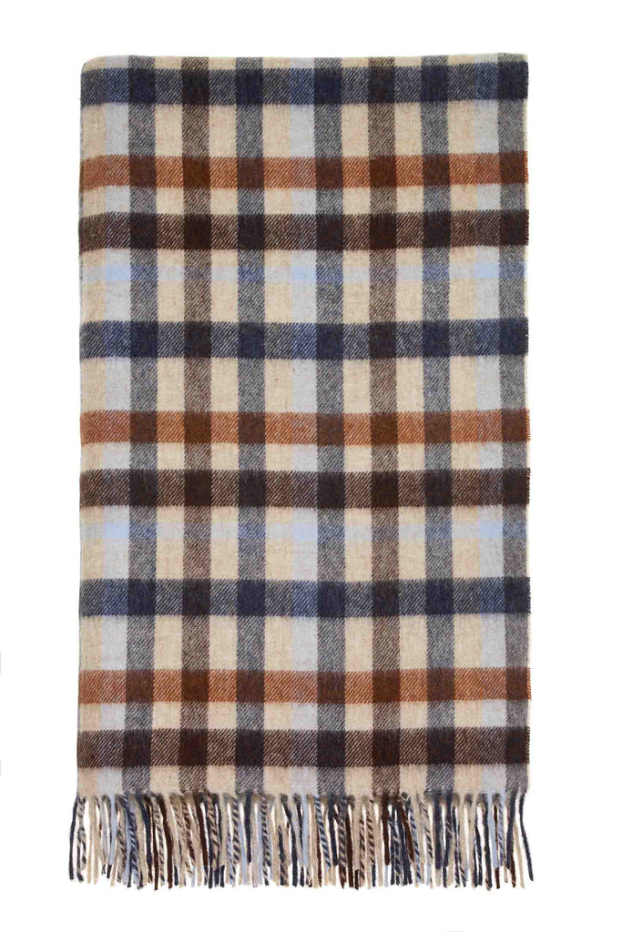 Multi-Plaid-Navy/Rust-Merino Lambswool Throw-Made in England