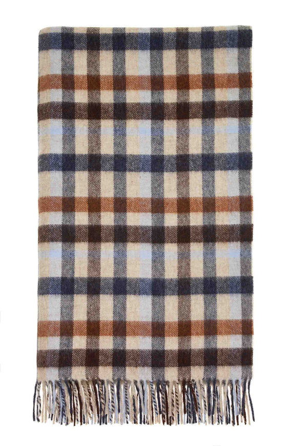 Multi-Plaid-Navy/Rust-Merino Lambswool Throw-Made in England