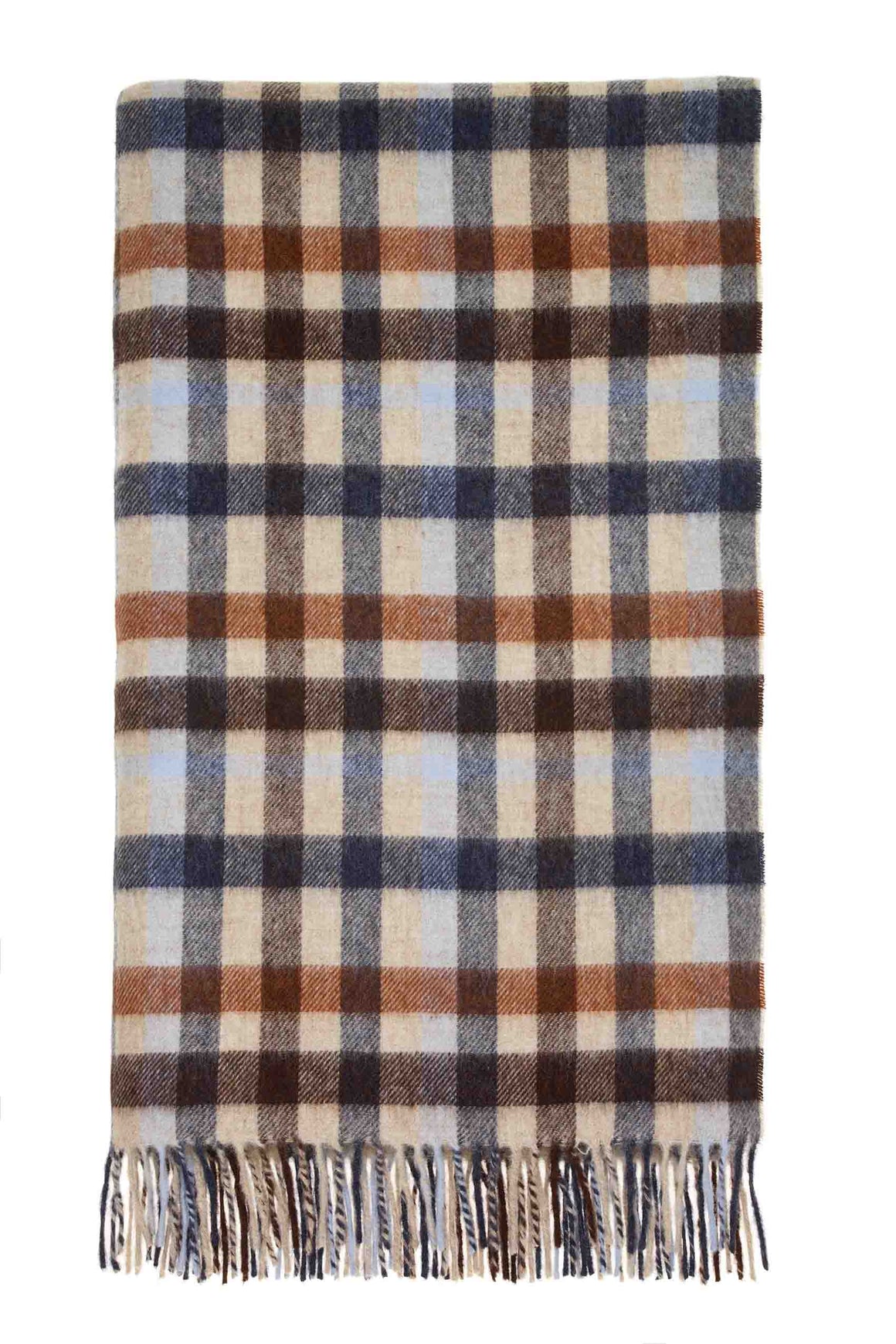 Multi-Plaid-Navy/Rust-Merino Lambswool Throw-Made in England