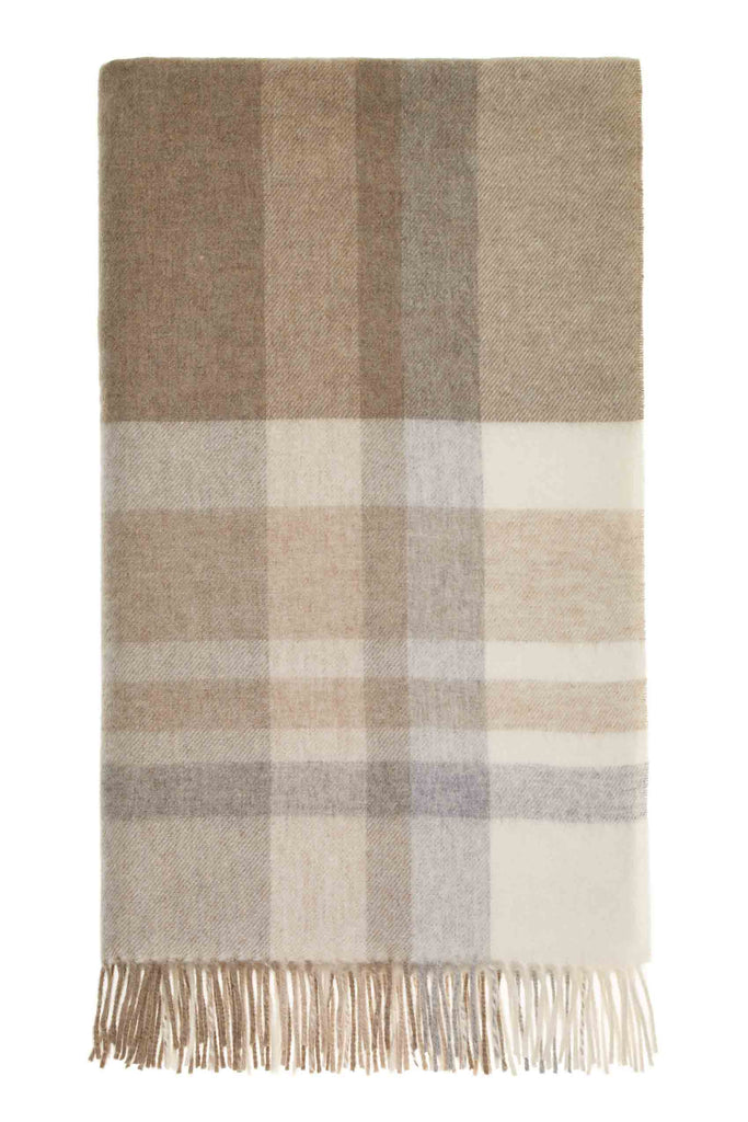 Modern Check-Natural-Merino Lambswool Throw-Made in England