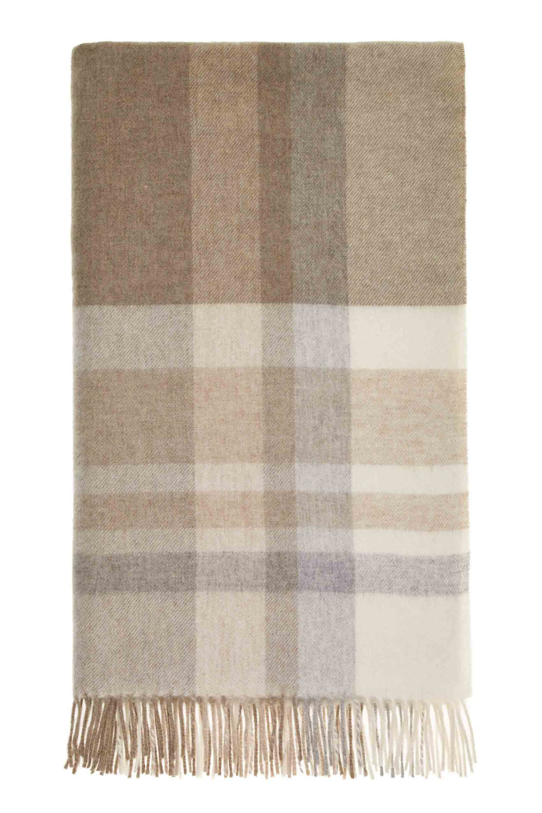 Modern Check-Natural-Merino Lambswool Throw-Made in England
