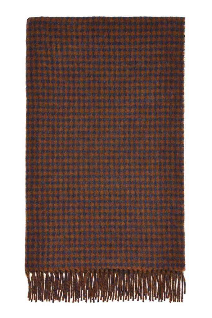 Houndstooth-Navy/Rust-Merino Lambswool Throw-Made in England