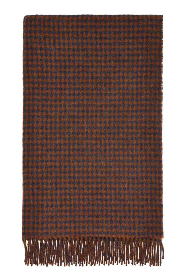 Houndstooth-Navy/Rust-Merino Lambswool Throw-Made in England
