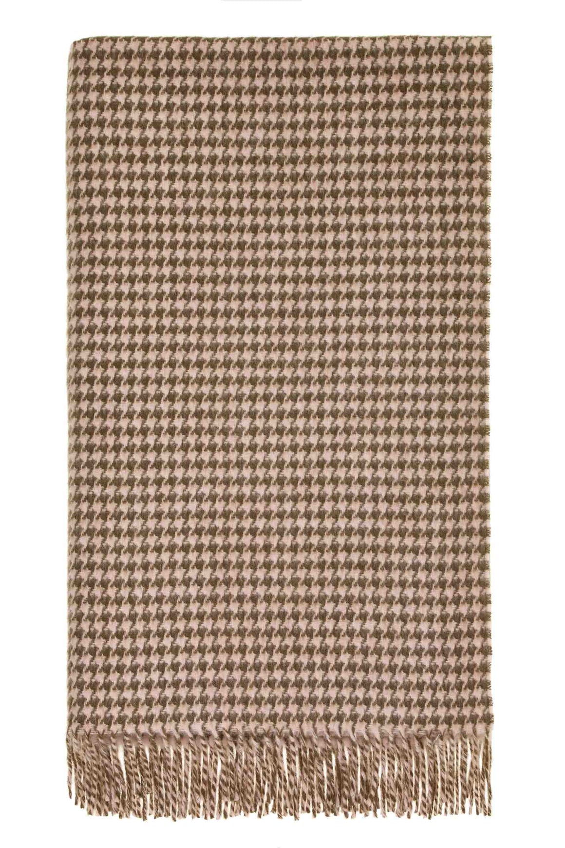 Houndstooth-Khaki/Blush-Merino Lambswool Throw-Made in England