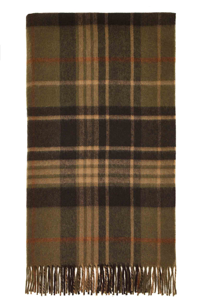 Estate Plaid-Olive-Merino Lambswool Throw-Made in England