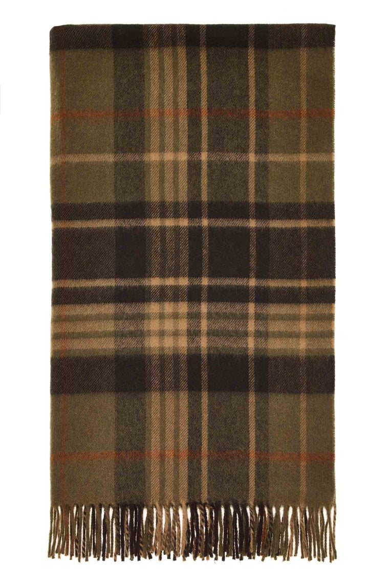Estate Plaid-Olive-Merino Lambswool Throw-Made in England