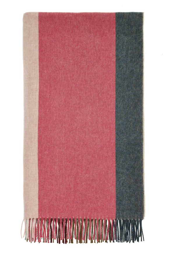 Block Stripe-Pink/Green-Merino Lambswool Throw-Made in England