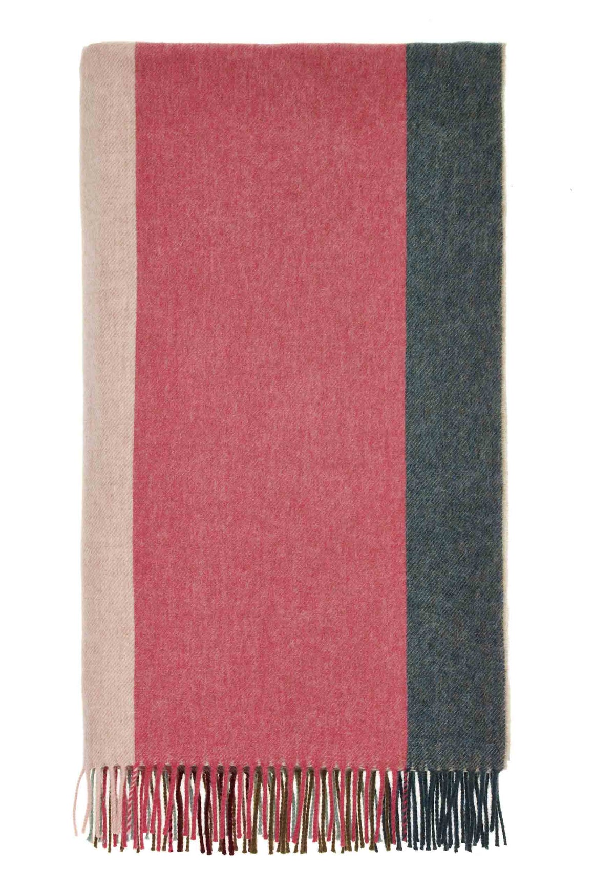 Block Stripe-Pink/Green-Merino Lambswool Throw-Made in England