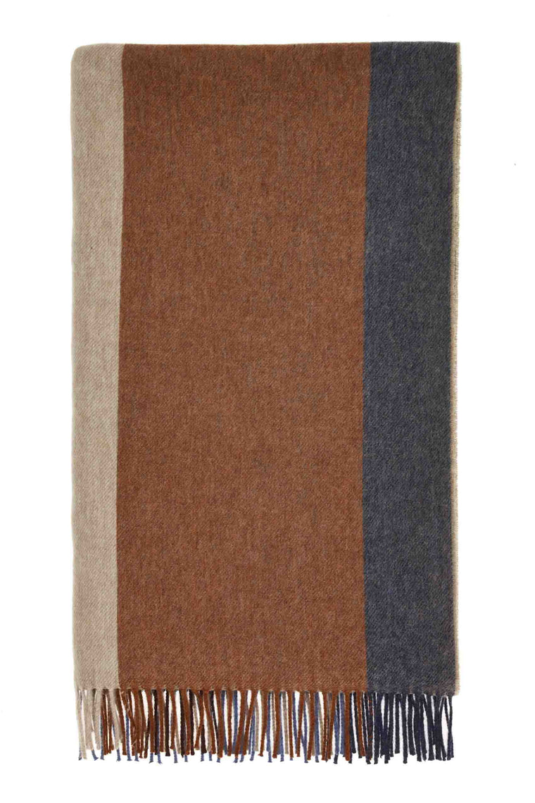Block Stripe-Blue/Rust-Merino Lambswool Throw-Made in England
