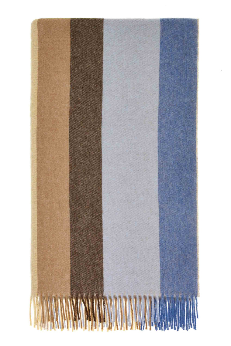 Block Stripe Yellow/Blue Merino Lambswool Throw