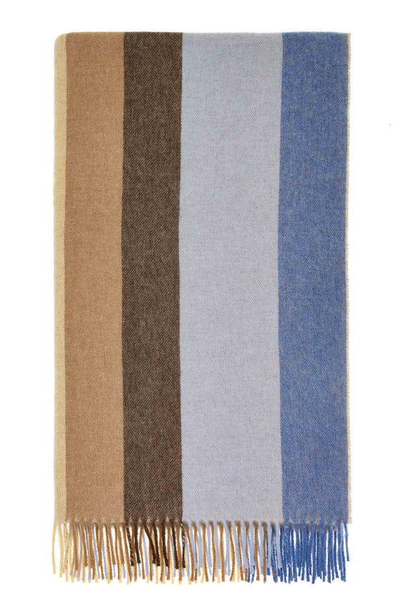 Block Stripe Yellow/Blue Merino Lambswool Throw