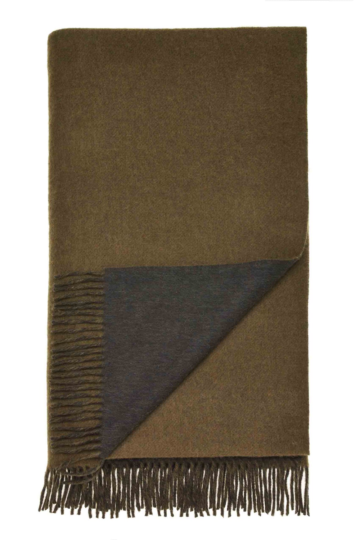 Brown blanket with fringed edges on a white background