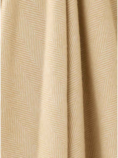 Merino Lambswool Throw Blanket - Herringbone - Natural, Made in England