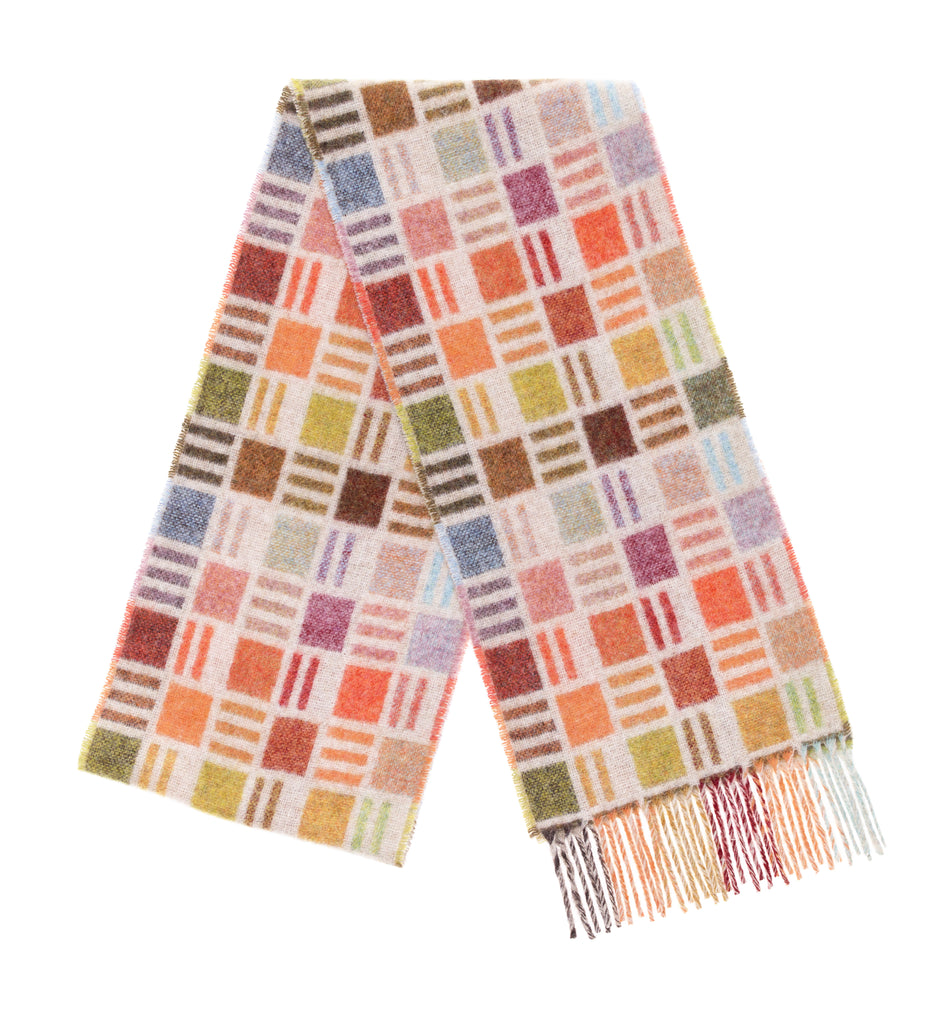 Merino Lambswool Scarf - Ribbon Multi-Beige - Made in England,